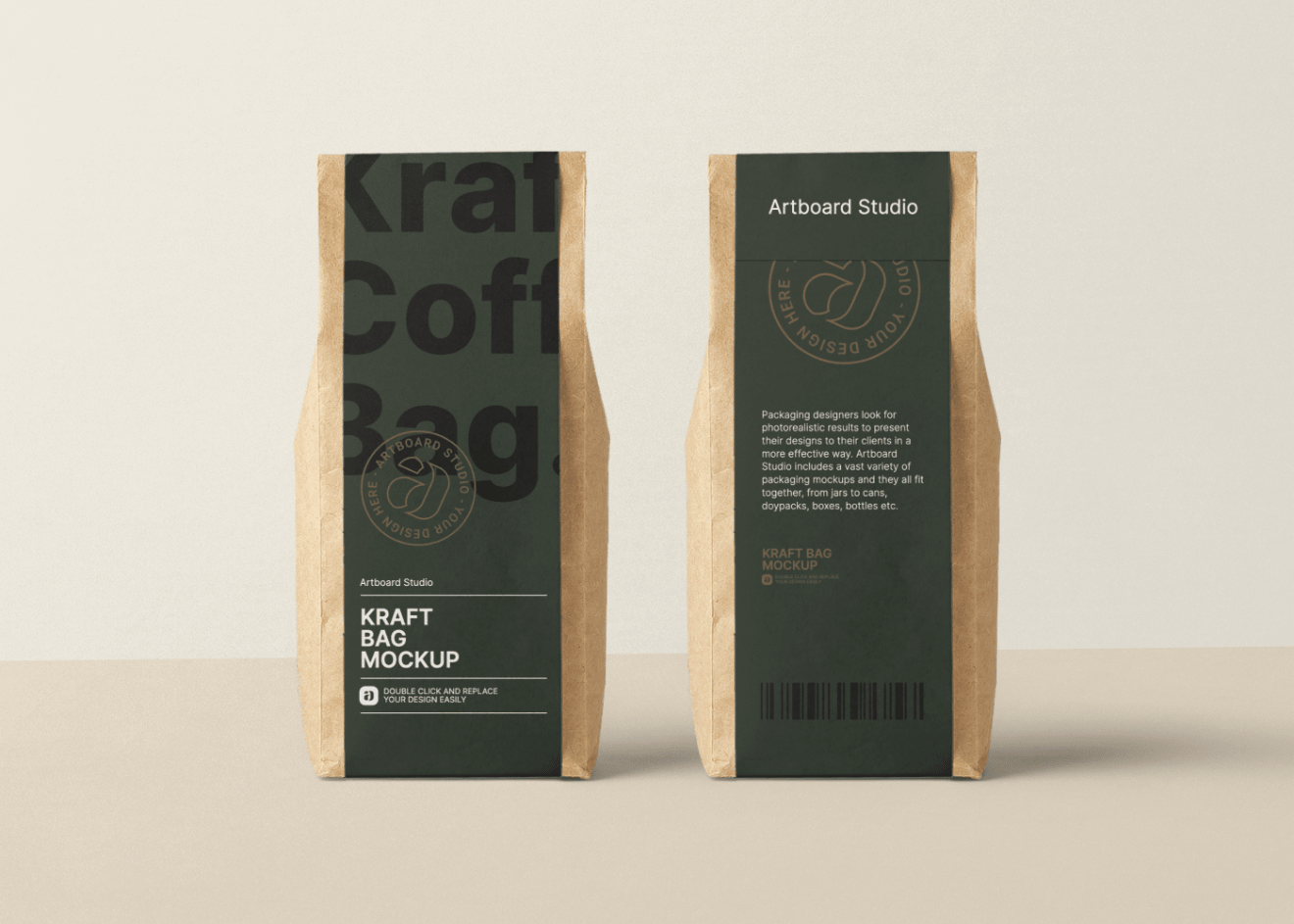 Brown paper bag mockup to present your branding projects. Kraft Paper Bag Mockup Template